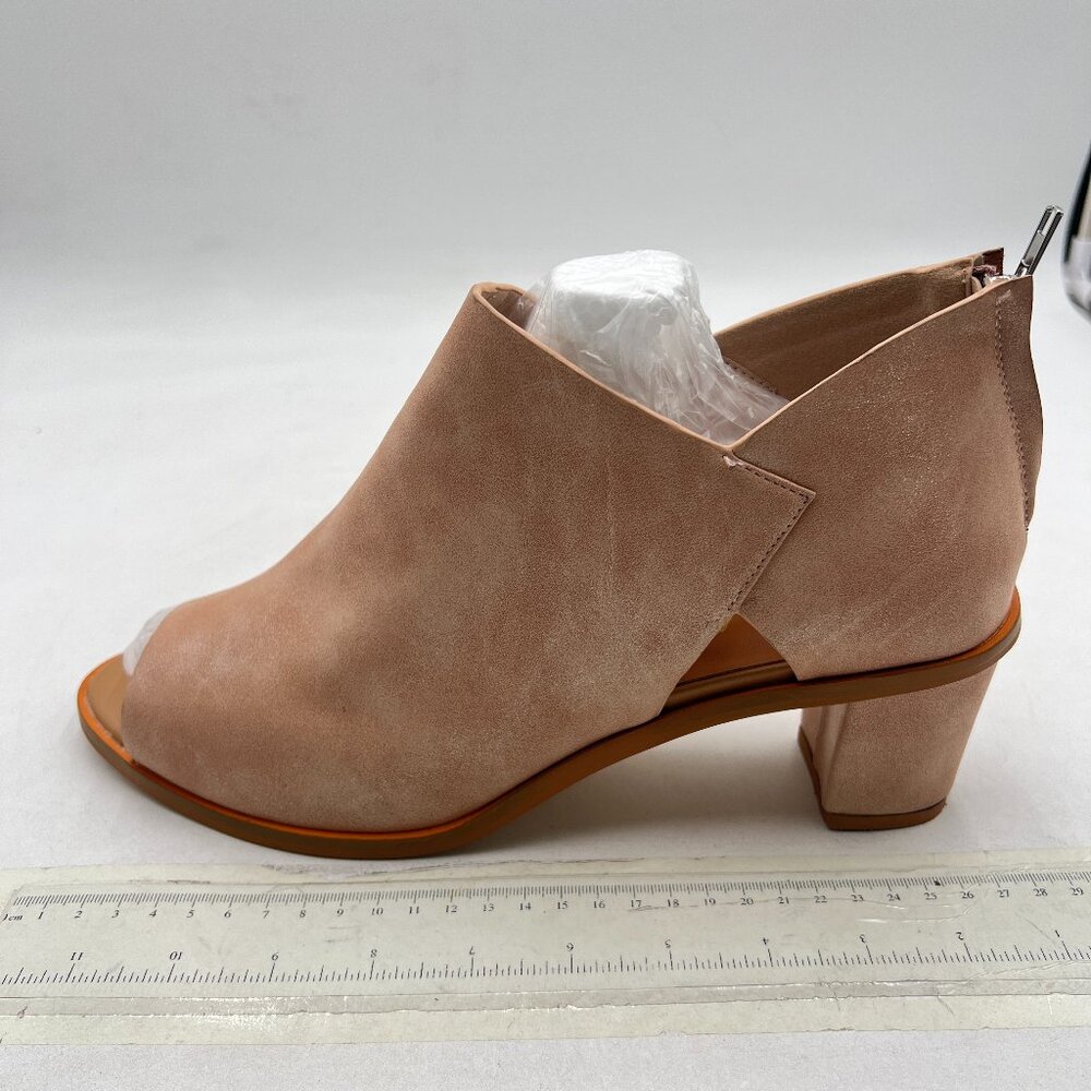 Ydn Apricot Peep Toe Booties Low Block Heels Back… - image 2